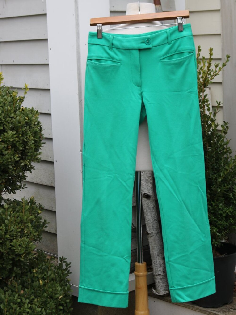Beta Brand Green Full Length Cuffed Knit Yoga Athleisure Pants Sz SMALL